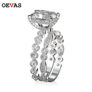 Anello solitario OEVAS 100% 925 fedi nuziali in argento sterling incastonate per le donne che scintillano creato pietre preziose diamanti fascia di fidanzamento gioielli raffinati regali 230529