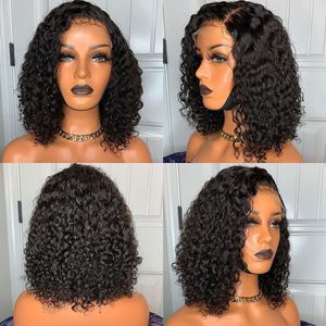 Jerry Curl Bob Wig Human Hair Wigs For Women Brasilian Deep Waval Frontal Transparent spets peruk Curly Human Prepluched
