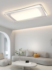 天井照明リビングルームのためのモダンな白い照明器具ホーム長方形の明るいLEDシャンデリアランプリモコン付き