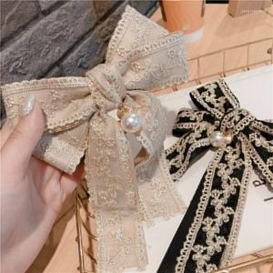 Hair Clips 2 In 1 Women Vintage Big Bow Brooch Hairpin Lace Embroidery Necktie