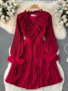 Casual Dresses Autumn 2023 Y2K Women's V-neck Ruffled Short Dress Elegant Flash Sleeves Party Tank Top P230530