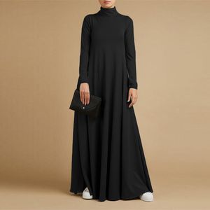 Etniska kläder muslimska klänningar abayas för kvinnor vintage solid maxi klänning kvinnors turtleneck sundress casual långärmad maxi vestidos s-5xl 230529