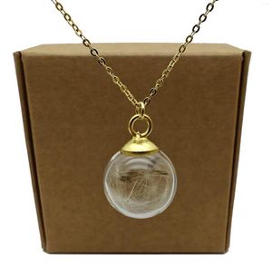 Pendant Necklaces Dandelion Make A Wish Real Flower Glass Ball Gold Color Chain Necklace Women Choker Boho Fashion Jewelry Handmade