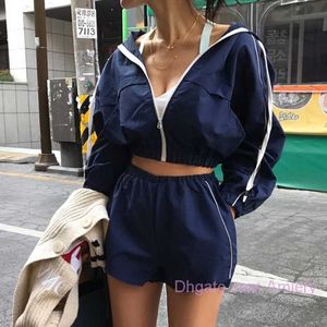 2023 Spring Summer Women Tracksuits New Hooded Short Zipper Top Casual Shorts Sport Two Piece Set 2 Pieces Woman Track Suits Jogger Suit