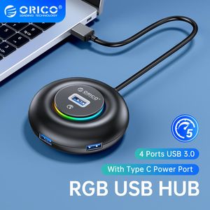 Hubs orico RGB USB Hub 4 Ports 3.0 Multi USB Splitter med typ C -laddning Power Ultraslim OTG Adapter för PC MacBook Pro Lenovo