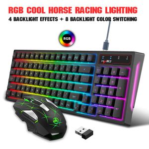 Combos Gamer -tangentbord och mus PC -speltangentbord RGB Backbelysta tangentbord Rummitangent Keycaps Trådlöst tangentbord Mus Gamer Gaming Mouse