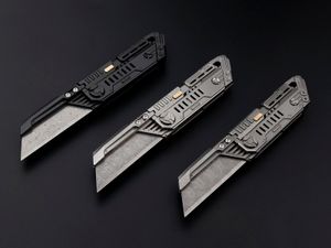 NAITHAWK New Alien Utility Knife Folding Cutter Art M390 Damascus Blade Titanium Alloy Handle with Pocket Clip MT8