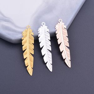 12st 8*34mm Rose Gold Color Plated Feather Charms Silverpläterade djur Pendant DIY smycken tillverkning