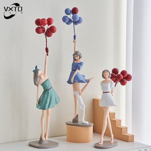 Decorative Objects Figurines Modern Cute Balloon Girls Resin Ornaments Home Decor Crafts Statue Office Desk Bookcase Sculpture Craftsd 230530