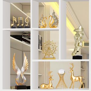 装飾的なオブジェクトの置物モダンな贅沢な金の動物像装飾的な彫像鹿磁器図形ホームデスクトップ装飾イースター誕生日結婚式ギフト230530