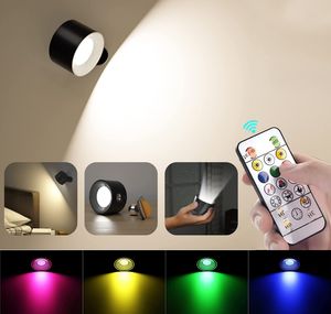 Rechargeable LED Wall Sconce, 24LED Dimmable Wall Mounted Lamp remote control, RGB Magnetic Ball 360° Rotation Cordless Wall Lights for Bedroom living room Cabinet