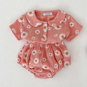 Zestawy odzieży Zestaw ubrania Baby Girl Floral Printing Bawełniane lniane szorty T-shirtandpp