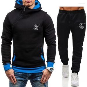 Herrspårssuits Sik Silk 2023 Autumn Winter Warm Men Sweater Passar Business Casual Hooded Diagonal dragkedja Skjorta Byxor Sportkläder Fashion