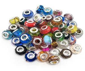 Brand New Mix Styles Glass 925 stering cord big hole loose beads fit European pandora jewelry Diy bracelet charms 50pcs per lot1367470