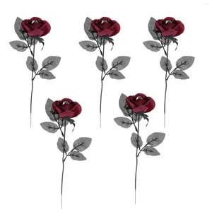 Decorative Flowers 5 Pcs Flower Bouquet Artificial Roses Silk Wedding Decor Realistic Floral Picks Table Haunted House Supplies Red Branch