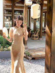 2023 Summer Vintage Elegant Ruffles Dress Women French Retro Evening Party Dress Lady Slim Stampato Abito a sirena in pizzo Cheongsam
