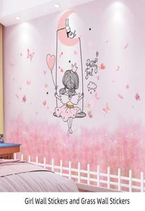 Shijuekongjian Cartoon Girl Wall Stickers Diy Chaotic Grass Plants Mural Decals For Kids Rooms Baby Slaapkamer Huis Decoratie 2108974750