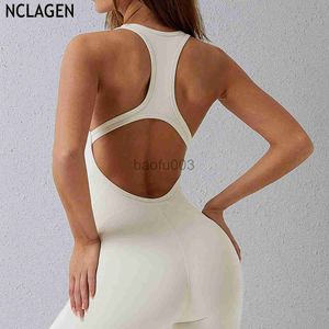 Kvinnors spårningsdräkter Nclagen Backless ett stycke plaggdräkt för kvinnor Hög elastisk bodysuit Jumpsuit Sports ha gymträning Aktivkläder J230525