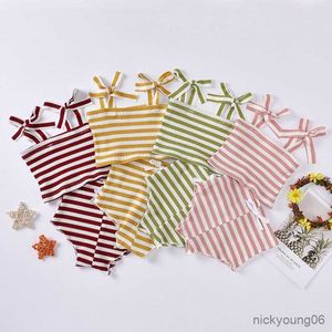 Completi di abbigliamento Infant Kid Baby Girl Stripe Clothes Tie-up Tracolla Tube Top e vita alta Short Bottom