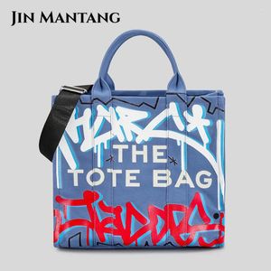 Umhängetaschen mit Buchstaben-Graffiti-Tragetasche für Damen, Segeltuch-Handtasche, Shopper, Umhängetasche, Damenmode, Pendler, Griff oben