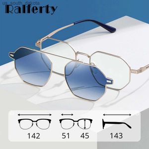 Sunglasses Ralferty 2 In 1 Magnet Sunglasses Women Men Retro Hexagon Eyeglass Frames Clip On Sun Glasses Women 0 Diopter Myopia Optic Frame L230523