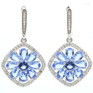 Stud Earrings 39X21mm Lovely Cute 8.1g Rich Blue Violet Tanzanite Women Engagement Silver Daily Wear