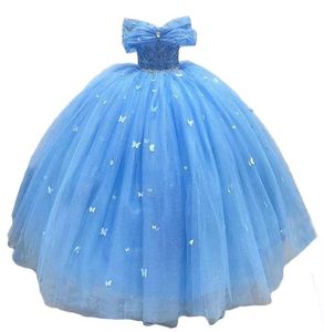 Quinceanera klänningar prinsessan fjäril älskling kristallkulklänning tyll med snörning plus size sweet 16 debutante party födelsedag vestidos de 15 anos 140