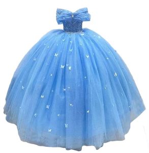 Abiti Quinceanera Principessa Farfalla Innamorato Abito da ballo in cristallo Tulle con lacci Plus Size Sweet 16 Debuttante Party Birthday Vestidos De 15 Anos 140