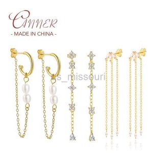 Stud Canner 925 Sterling Silver Zirconia Long Tassel Chain Earrings for Women Pendientes Plata 925 örhängen smycken Personlighetsgåva J230529