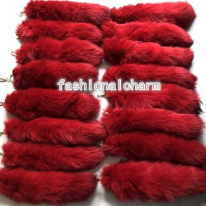 Wholesale 50Pcs/lot 40cm/16" Real Fox Fur Tail Keychain Dyed From Natural Blue Fox Tail Cosplay Toy Bag Charm Pendant