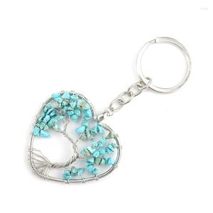 Клавки Fysl Silver Plaind Wrap Love Heart Heart Howlite Stone Key Chain Clear Quartz Romantic Dewelry