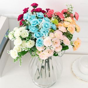 Decorative Flowers 5 Forks 15 Head Simulation Korean Rose For Christmas Home Wedding Year Decoration Artificial Bouquet