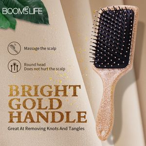 Hair Brushes Luxury Gold Paddle Hair Brush Women Anti Static Hair Comb Curly Detangle HairBrush Hairdressing Massage Comb Beauty Styling Tool 230529