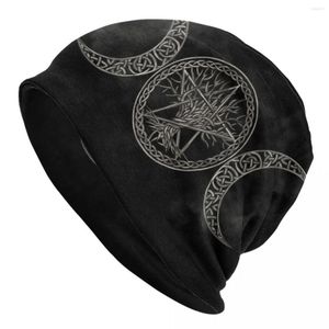 Boinas Lua Tripla Com Pentagrama Bonnet Chapéus Moda Chapéu De Malha Para Homens Outono Inverno Quente Pagan Wiccan Skullies Gorros Bonés