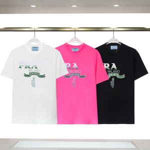 Camiseta masculina de camiseta preta e branca rosa nova marca bordada de impressão alfabetista 100% algodão-algodão Anti-rugas de moda casual e feminino