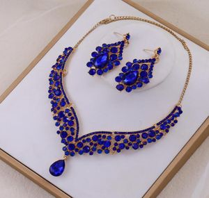 Royal Blue Jewelry for Wedding Emerald Halsband och örhängen Set Pageant Quince Quinceanera Sweet 15 16 Girls Bridal Victorian Tea5302308