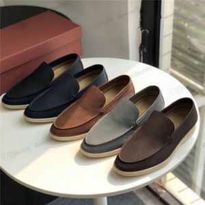 Loro Piana Couples Trate обувь Lp Walk Charms украшенные замшевые лоферы Moccasins Подлинное кожаное повседневное скольжение на квартирах для мужчин женщин роскошные дизайнер S Y6G5#