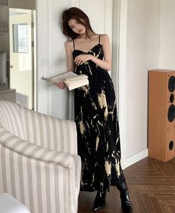 2023 Primavera Estate New Ink Sling Dress Women's French Style Holiday Floral Long Dress Donna Casual Long Party Dress