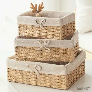 Basket Storage Box Tvätt Hamper Wicker Baskets Desktop Sundries Cosmetics Organizer Kläderbok Snack Toys Storage Box