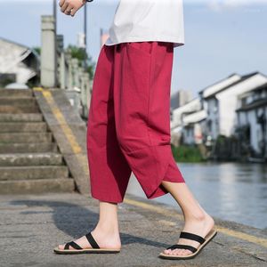 Pantaloni da uomo Capri in cotone e lino Pantaloncini da spiaggia casual sottili estivi da uomo