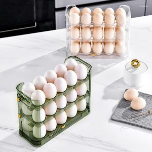 Bottiglie di stoccaggio Scatola per uova a rotazione automatica con quadrante della data Organizer per frigorifero a 3 strati 30 contenitori per uova fresche per frigorifero