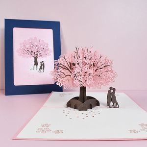 Cartão de Aniversário 3D/Cartão Pop Up Sakura Flor de Pêssego Presentes Feitos à Mão Casal Pensando em Você Cartão Festa de Casamento Amor Dia dos Namorados Cartão de Saudação