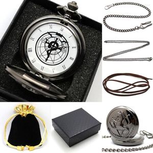 Taschenuhren Classic Animate Fullmetal Alchemist Cartoon Antike Uhr Geschenkset mit Halskette Kette Männer Frauen Relogio De Bolso