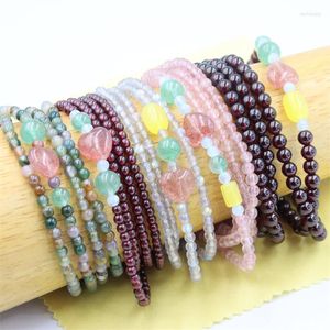 Link Bracelets DIY Fashion Natural Stone High Quality Amber Aquamarine Strawberry Quartz Moon Elastic Rope Jewelry For Women Party