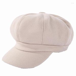 Baskenmützen Achteckige Baskenmützen Wollmischung Sboy Caps Frauen Cool Street Brim Cap Outdoor Winter Herbst Bonnets Mädchen