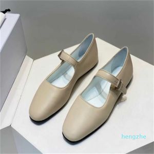 designer Dress Shoes classic soft waxy square round head flat Mary Jane single shoes leather