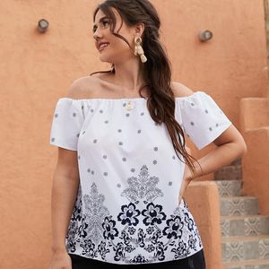 Tops Plus Size Floral Print Summer Elegant Top Women Short Sleeve Slash Neck Loose Aline Blouse Female Large Size Casual Tshirt Tee