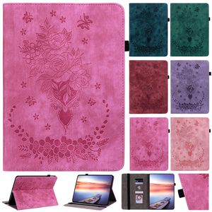 Intryck Butterfly Flower Leather Case för iPad 10.9 10.2 11 10.5 Mini 6 1 2 3 4 5 iPad Air 7 8 9 9.7 Pro Retro Fashion Wallet Frame Pocket Credit ID Card slot Holder Flip Cover