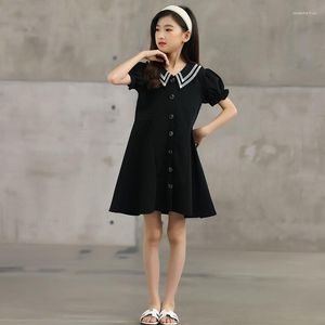 Flickklänningar 2023 Sommar Preppy Korea Baby Girls Under Dress Clothes Black Princesss Puff Sleeve Teenage 3 4 5 6 7 8 9 10 12 Year