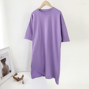 Casual Dresses 2023 Summer Loose Solid Cotton T Shirt Dress Women O Neck Oversize Mini Batwing Short Sleeve Basic Robe Vestidos